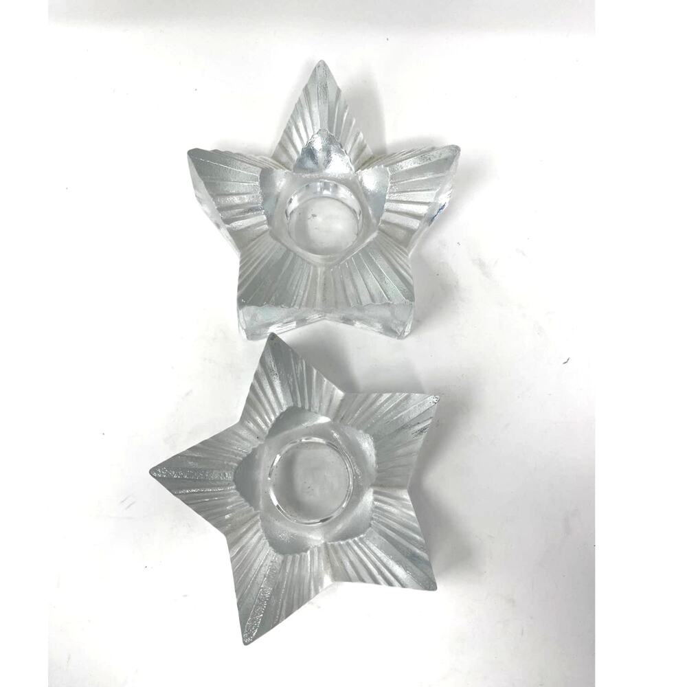 Vtg Pr. Nybro Sweden  j & s brattstrom Heavy Crystal Star Votive Candle Holders